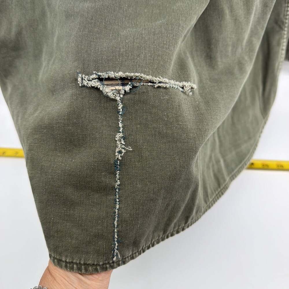 LL Bean Flannel Lined Canvas Shirt Jacket Mens Large L Olive Green Shacket Vtg - Picture 7 of 13
